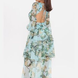 Luxxel Backless Dress in Soft Blue Floral